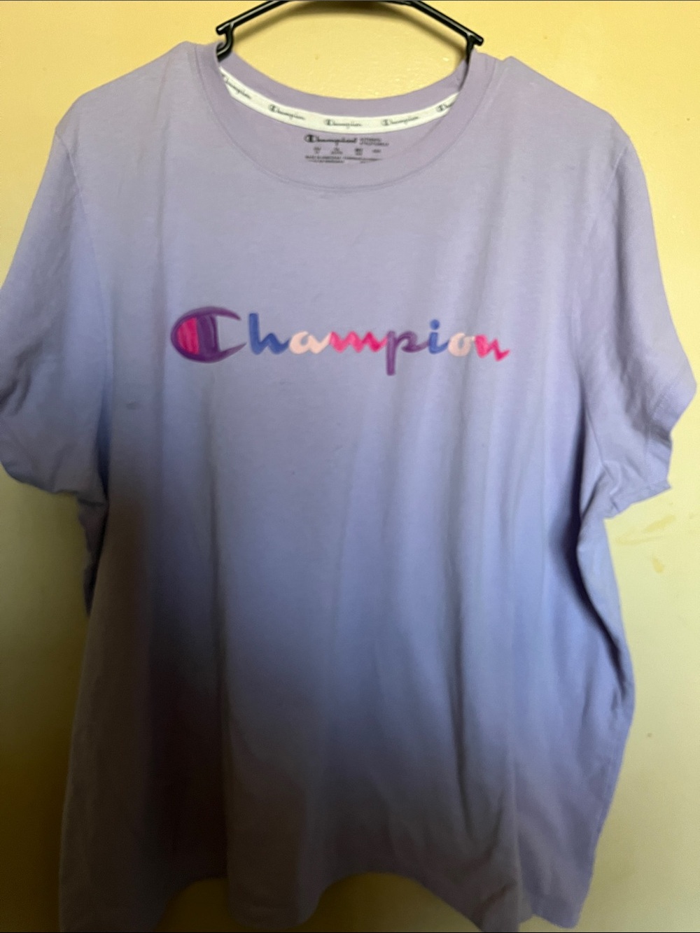 Champion Lavender Short Sleeve Tee with Pink and Blue Logo